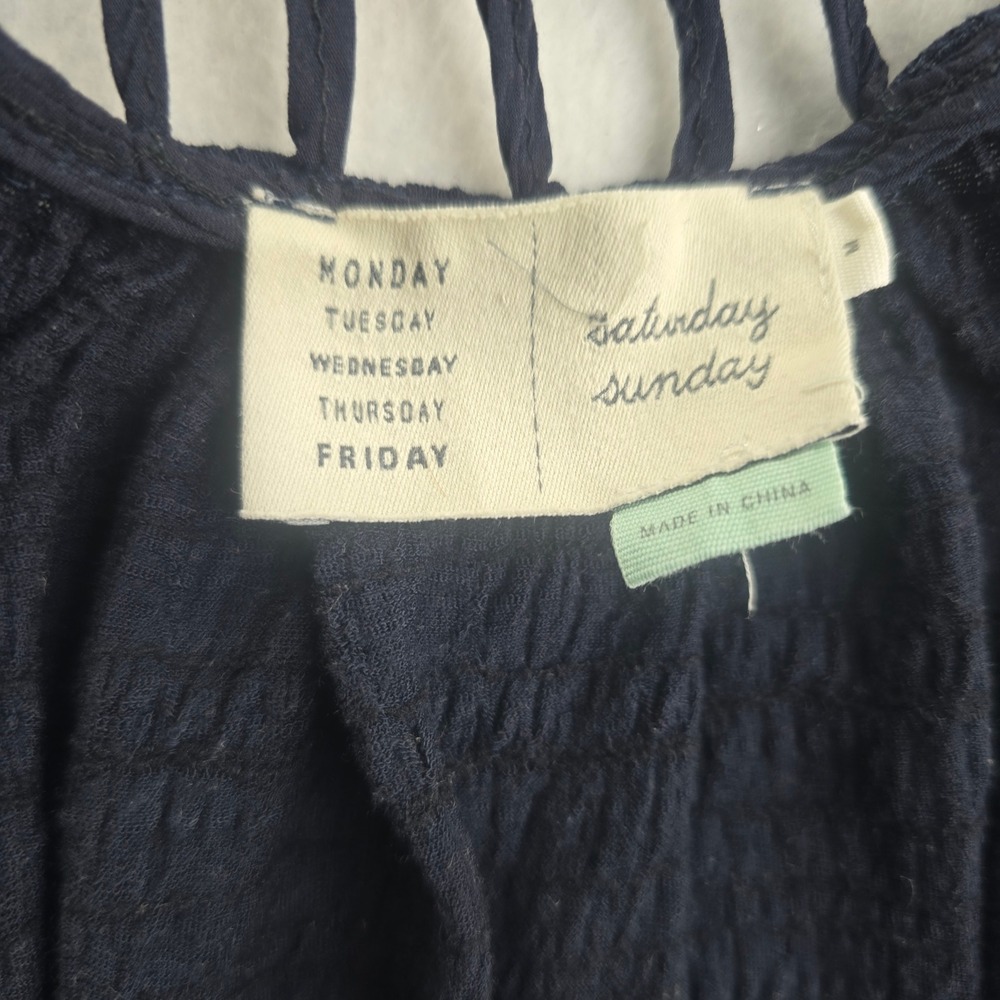 Saturday Sunday Anthropologie Navy Blue Macrame Back Longline Vest Size Medium - Picture 3 of 9